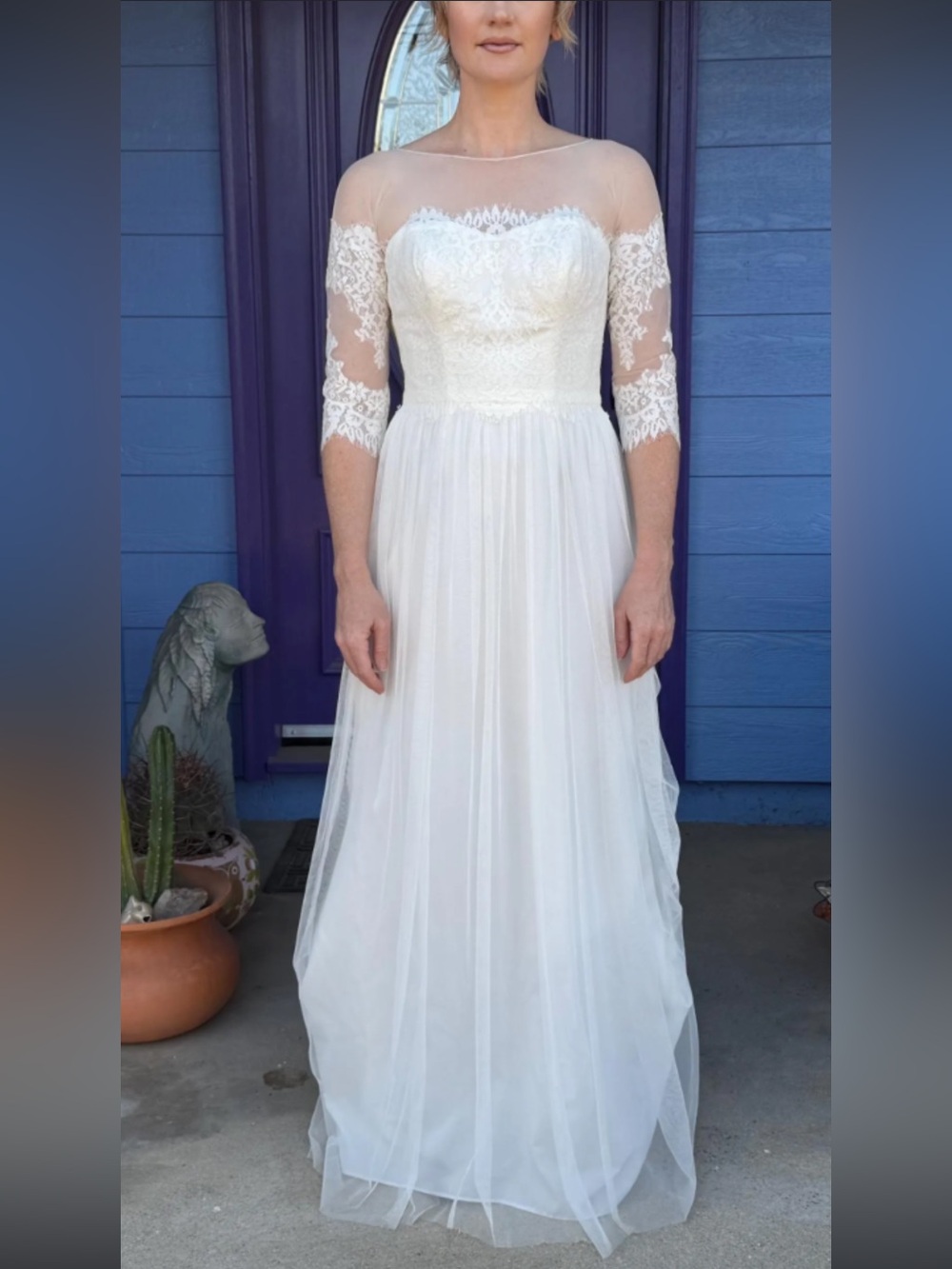 Galina David’s Bridal New Sheer Illusion Wedding Gown Ivory Size 2